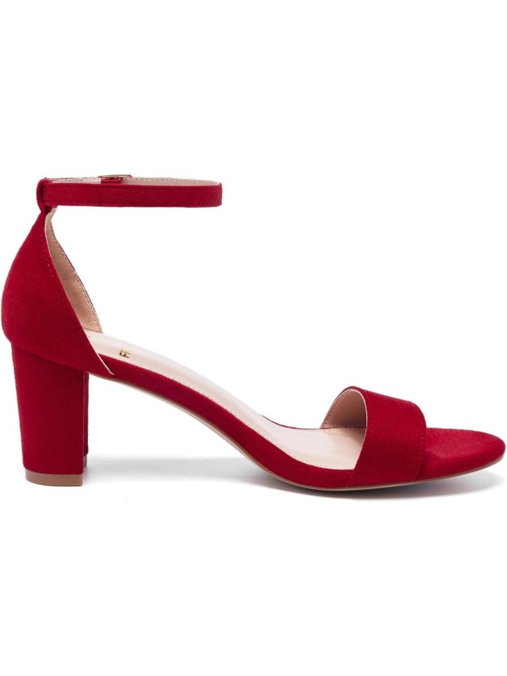Women's Red Suede Comfortable Open Toe Low Chunky Short Fashion  Dress Heels - Picture 2 of 6